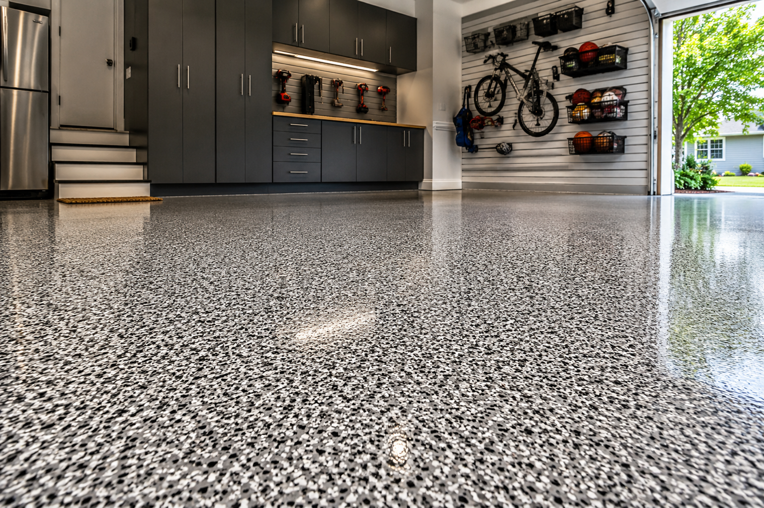Decorative flake garage floor coating in Lafayette LA