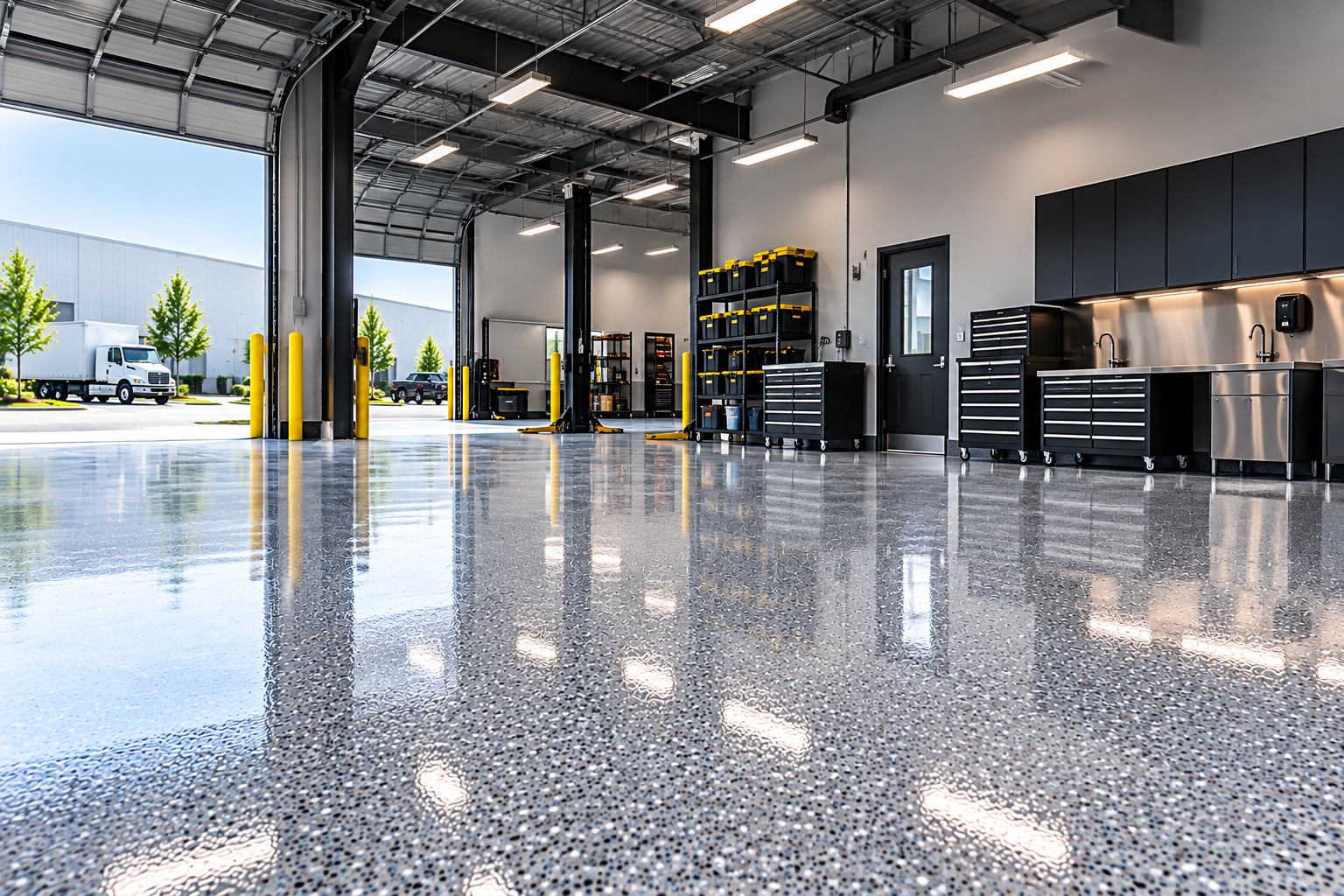 Commercial polyaspartic floor coating installation