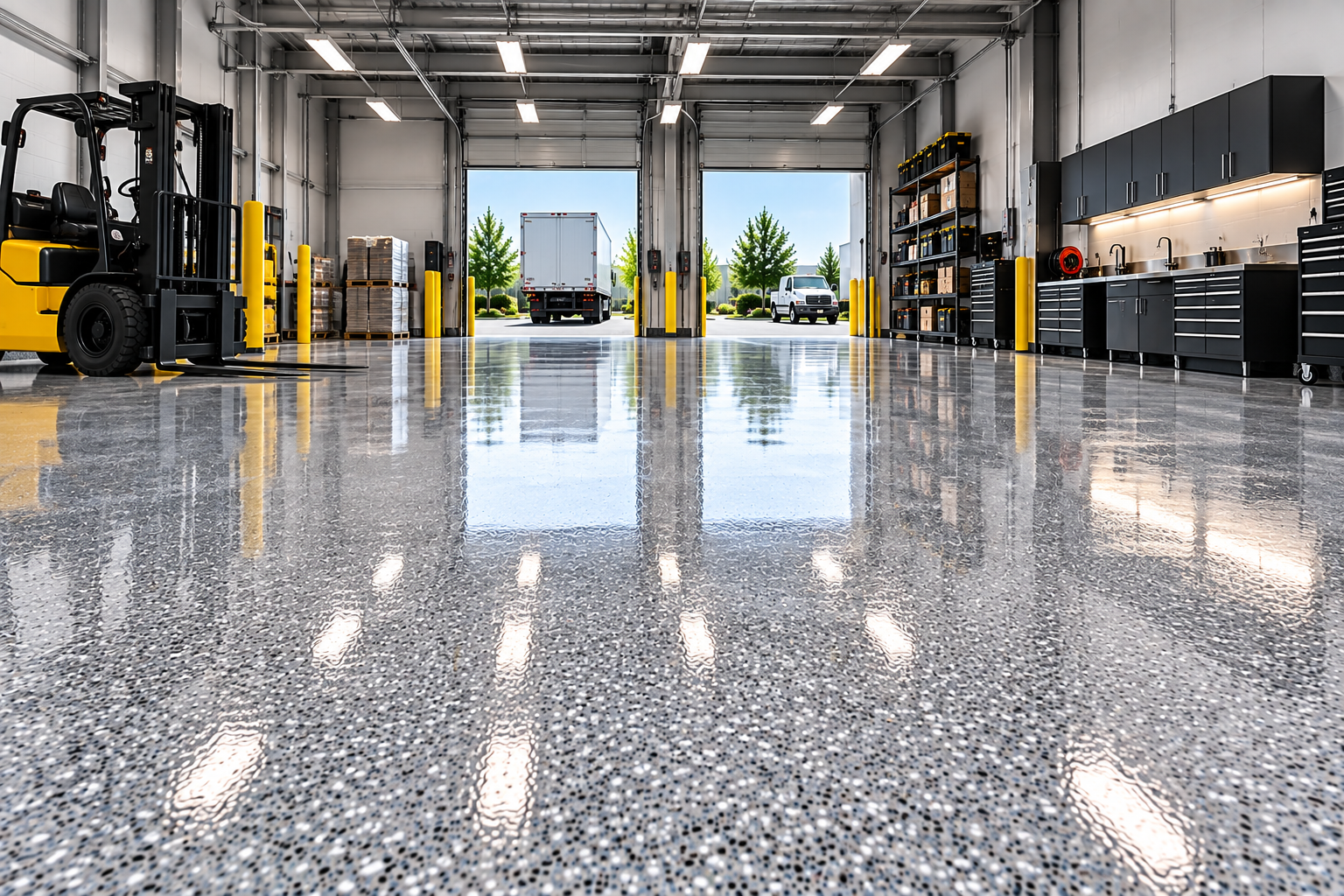Polyaspartic floor coating for high traffic concrete surfaces