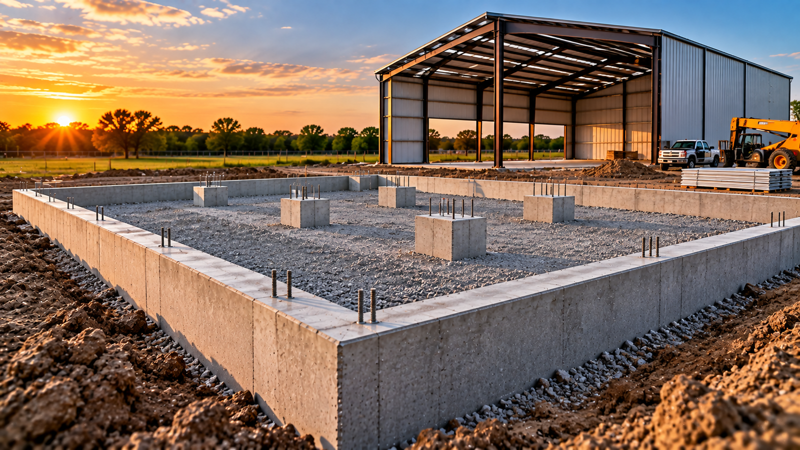 Concrete foundation for shop and metal building in Lafayette Louisiana