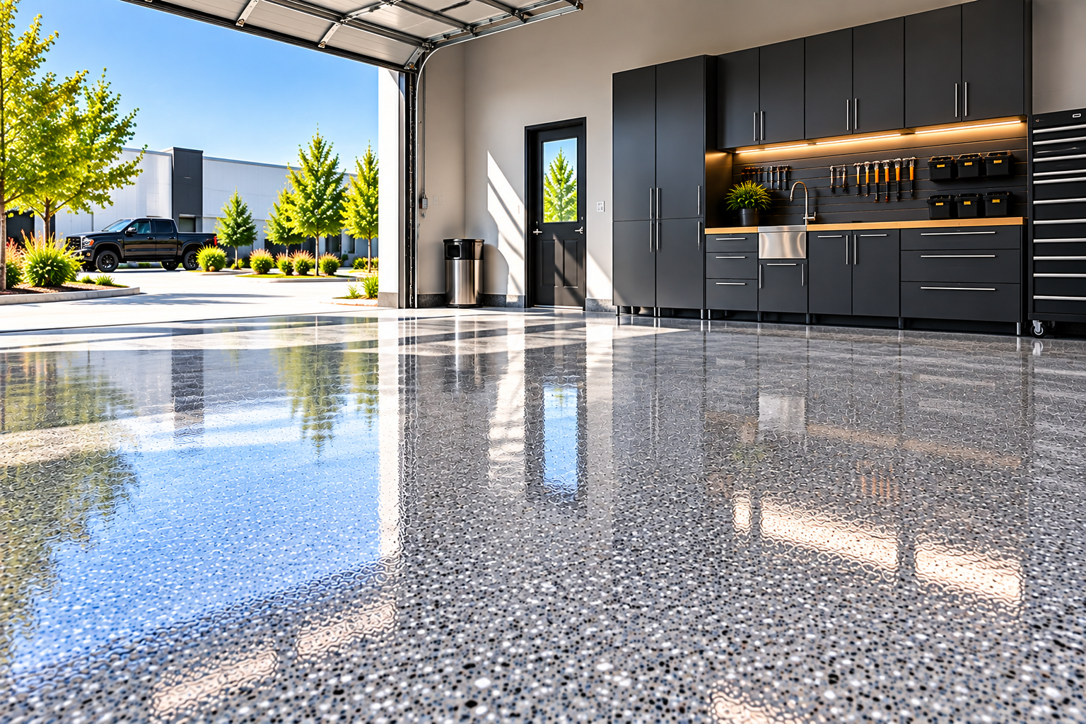 UV stable polyaspartic concrete floor finish
