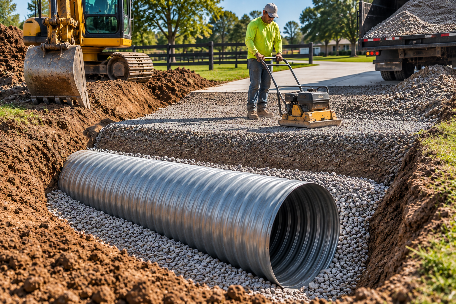 Culvert base backfill and compaction in Lafayette LA