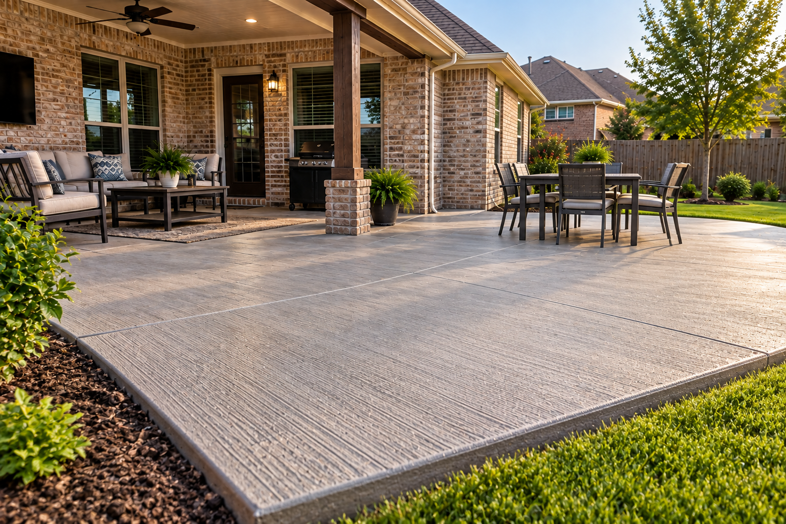 Broom finish concrete patio contractor Lafayette Louisiana