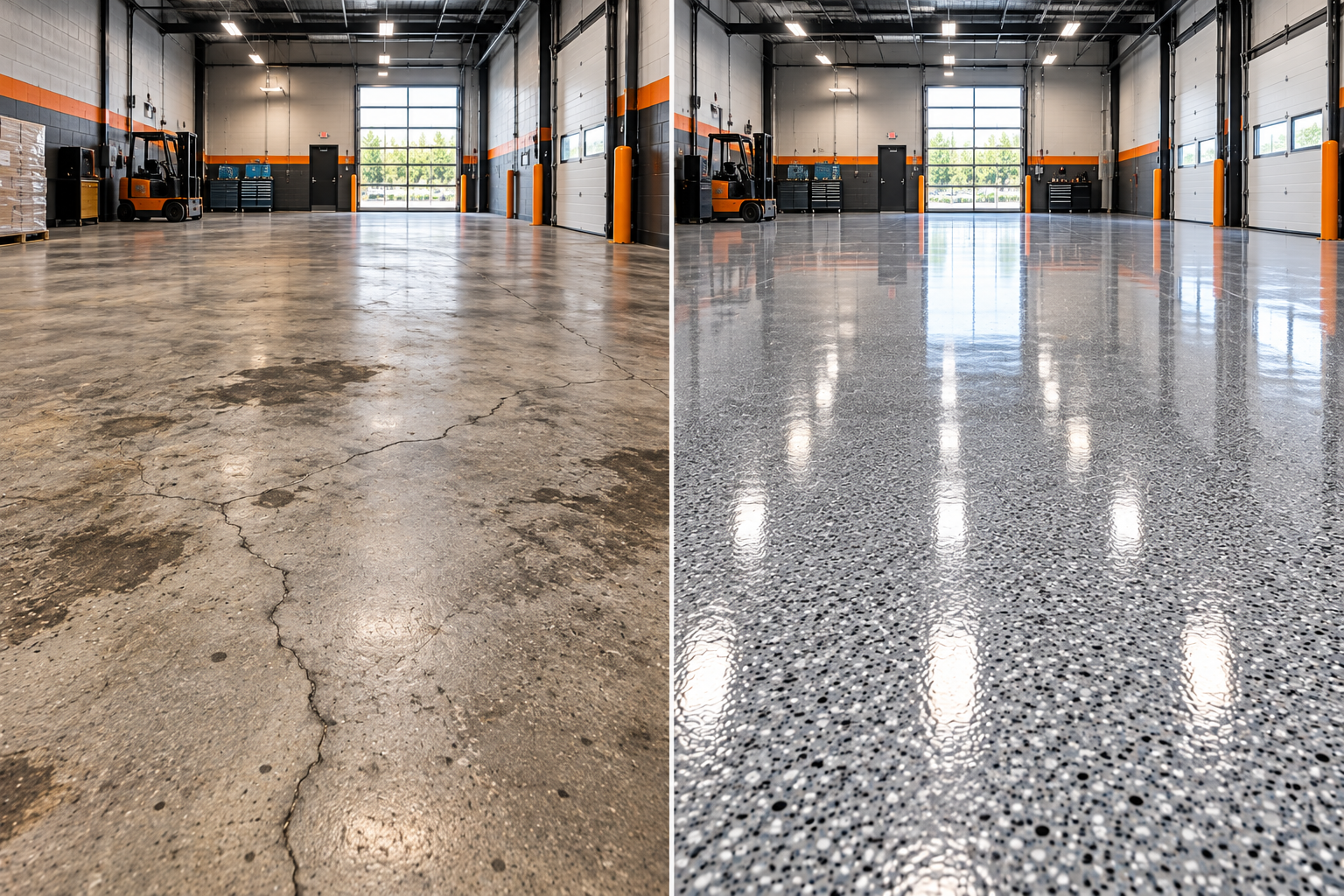 Commercial concrete floor restoration and coating