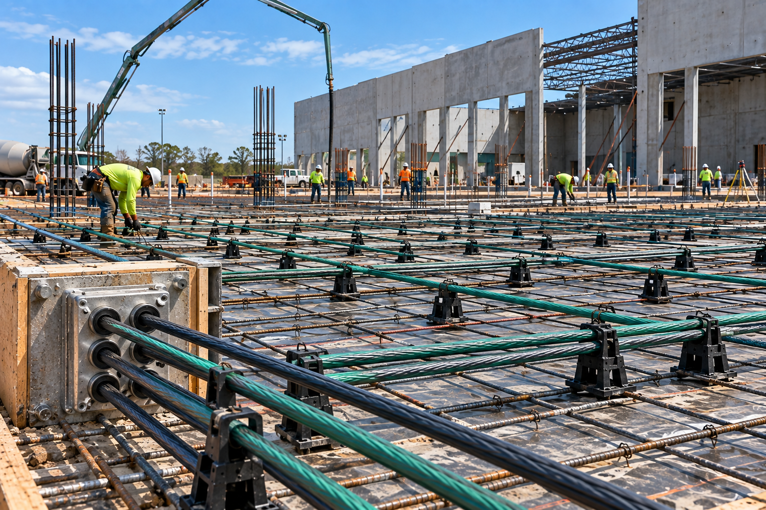 Commercial post-tension concrete cable installation