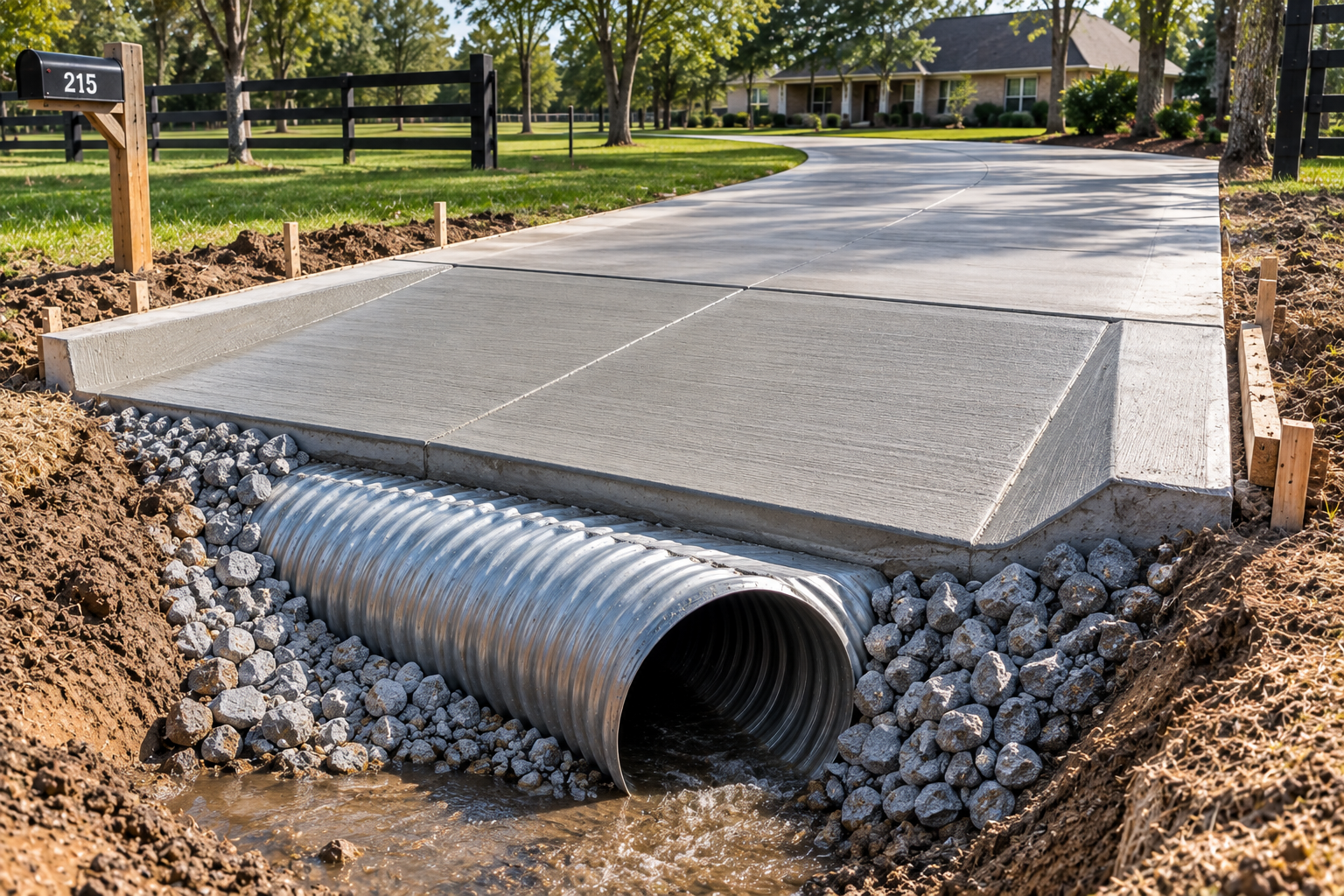 Concrete driveway culvert tie-in in Lafayette Louisiana