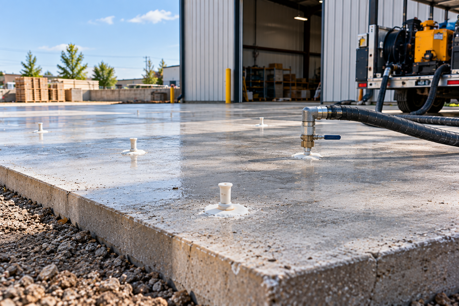 Concrete slab leveling for sunken and uneven concrete