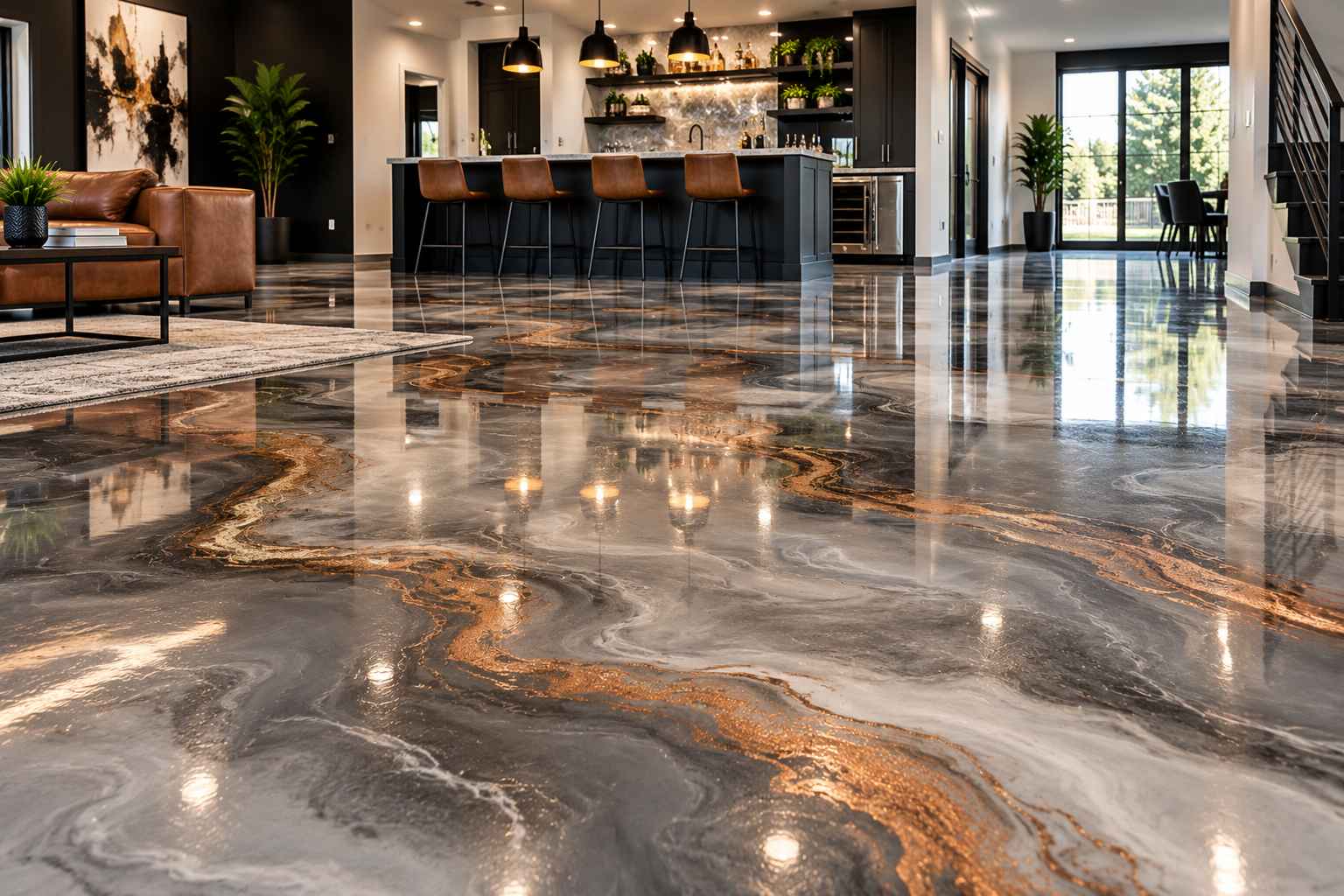 Decorative epoxy floor finish