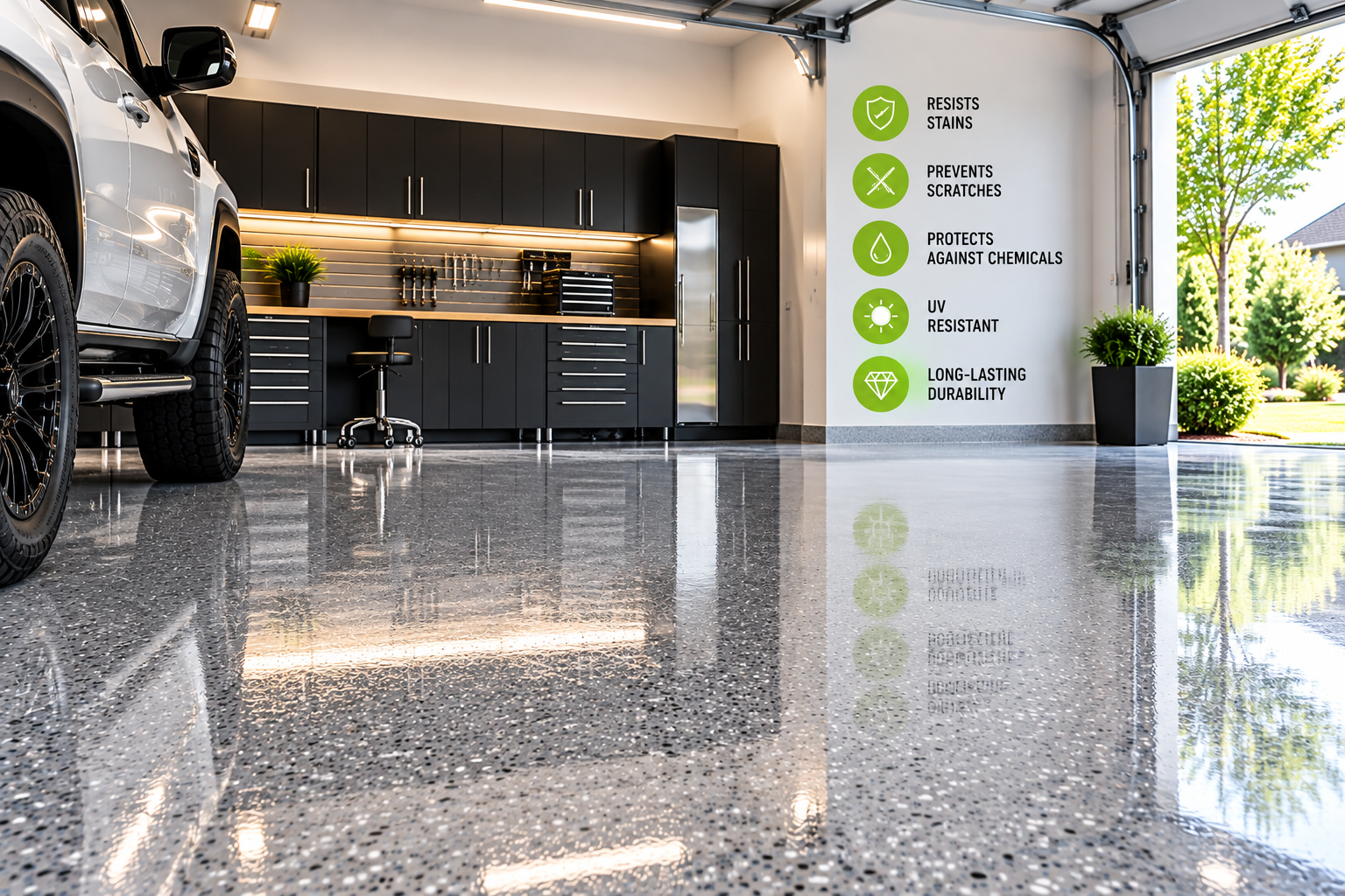 Protective epoxy coating over concrete floor