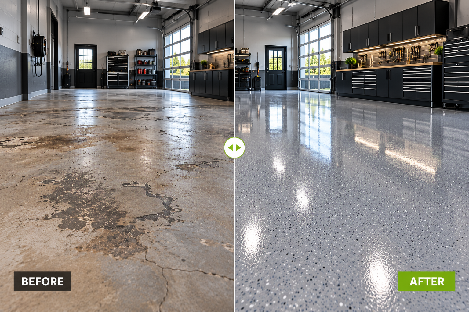 Concrete floor restored with epoxy coating