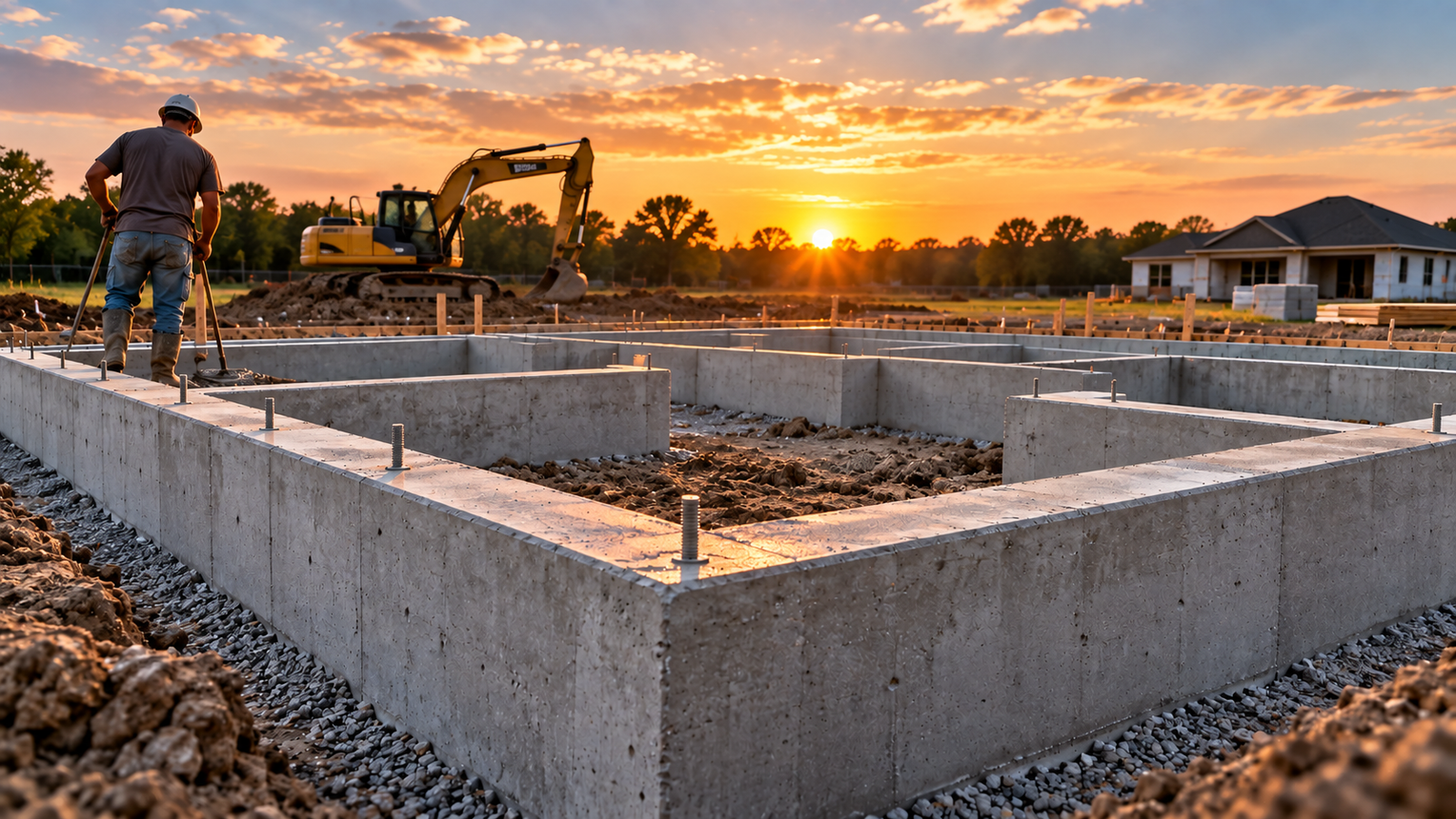 Concrete foundation contractor installing residential foundation in Lafayette Louisiana