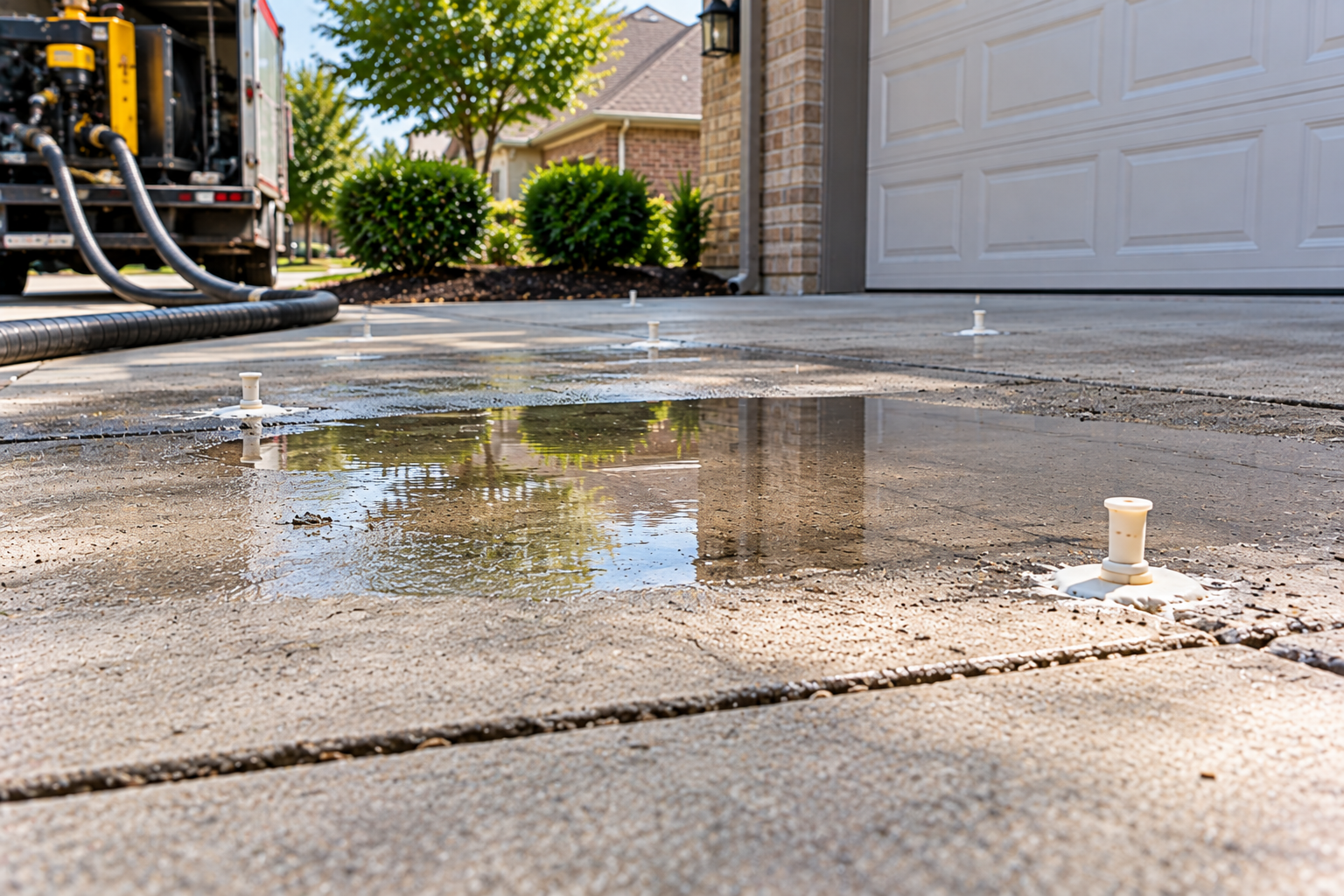 Concrete low spot correction for standing water and drainage problems