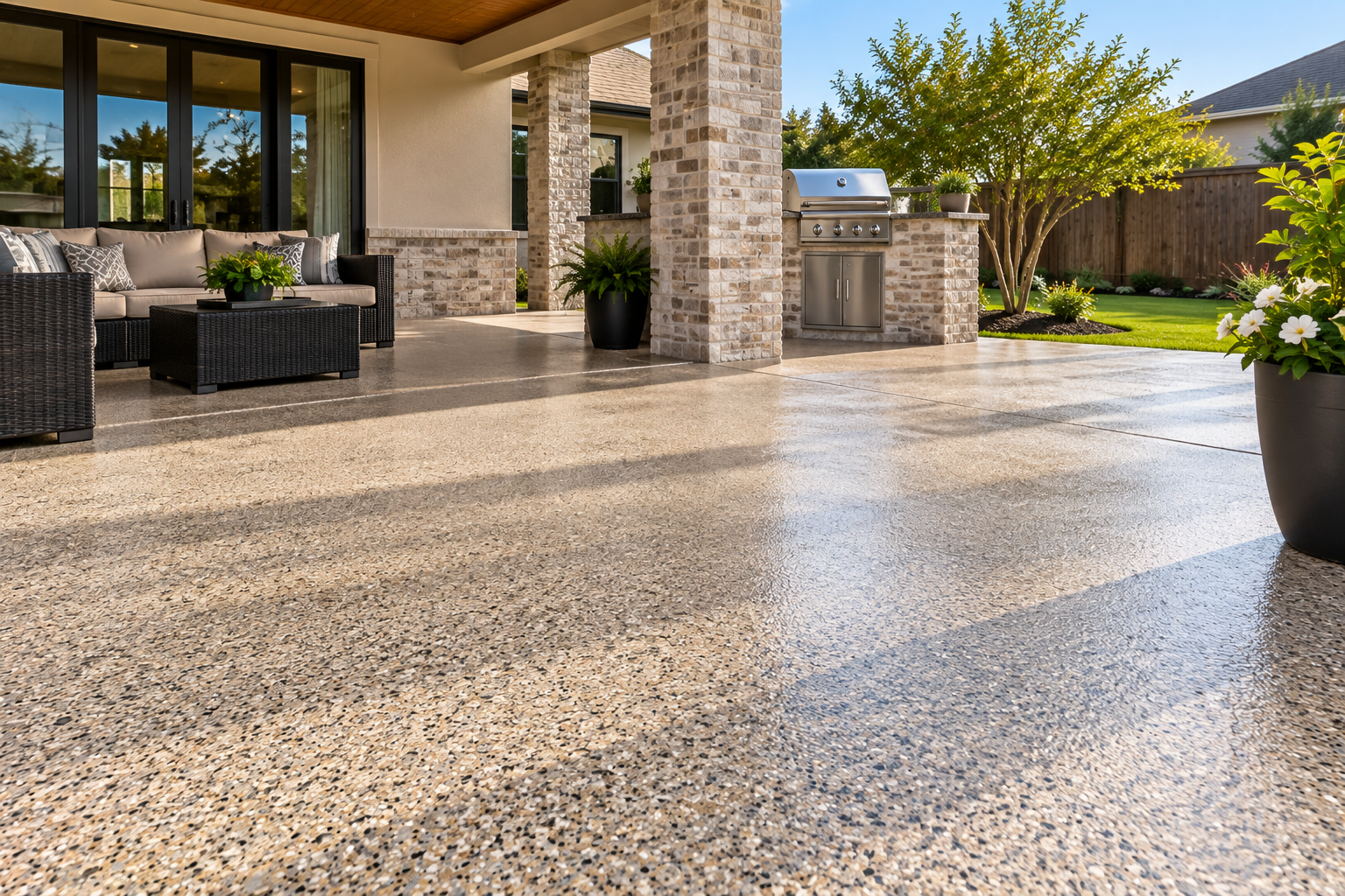 Patio concrete coating installation in Lafayette Louisiana