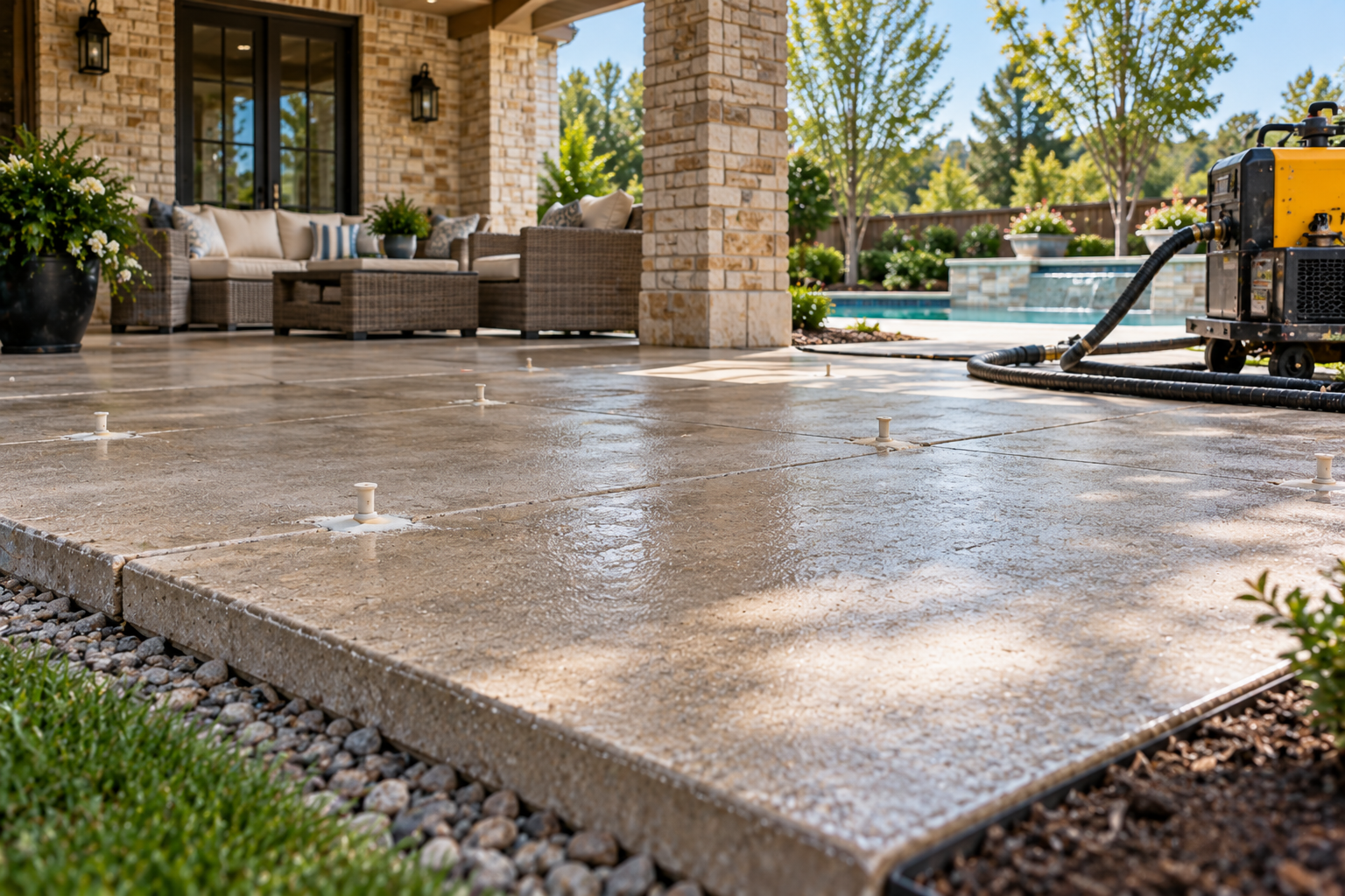 Concrete patio leveling and uneven slab repair in Lafayette LA