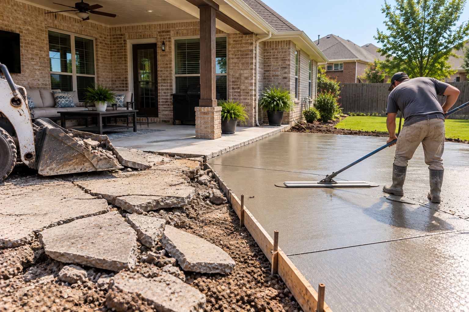 Concrete patio removal and replacement in Lafayette Louisiana