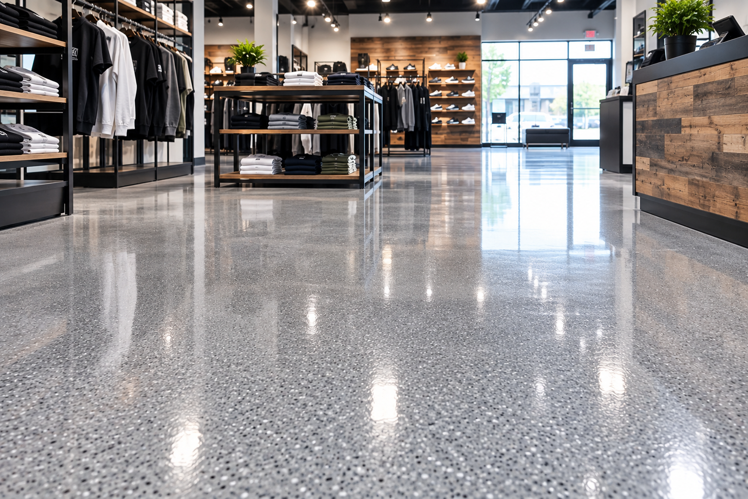Commercial retail concrete floor coating