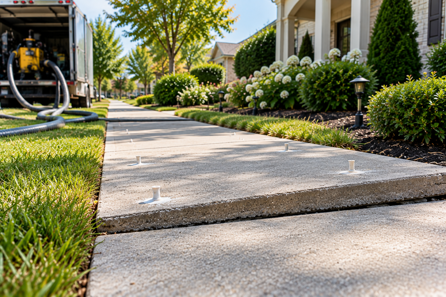 Sunken concrete sidewalk leveling and trip hazard repair