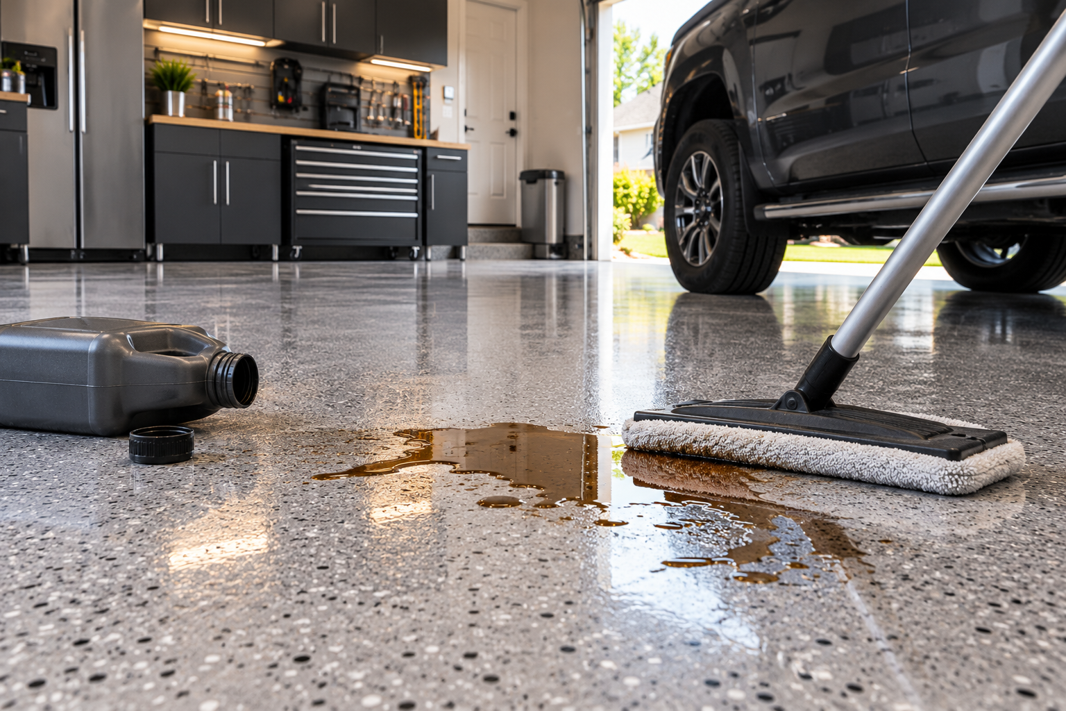 Stain resistant coated garage floor