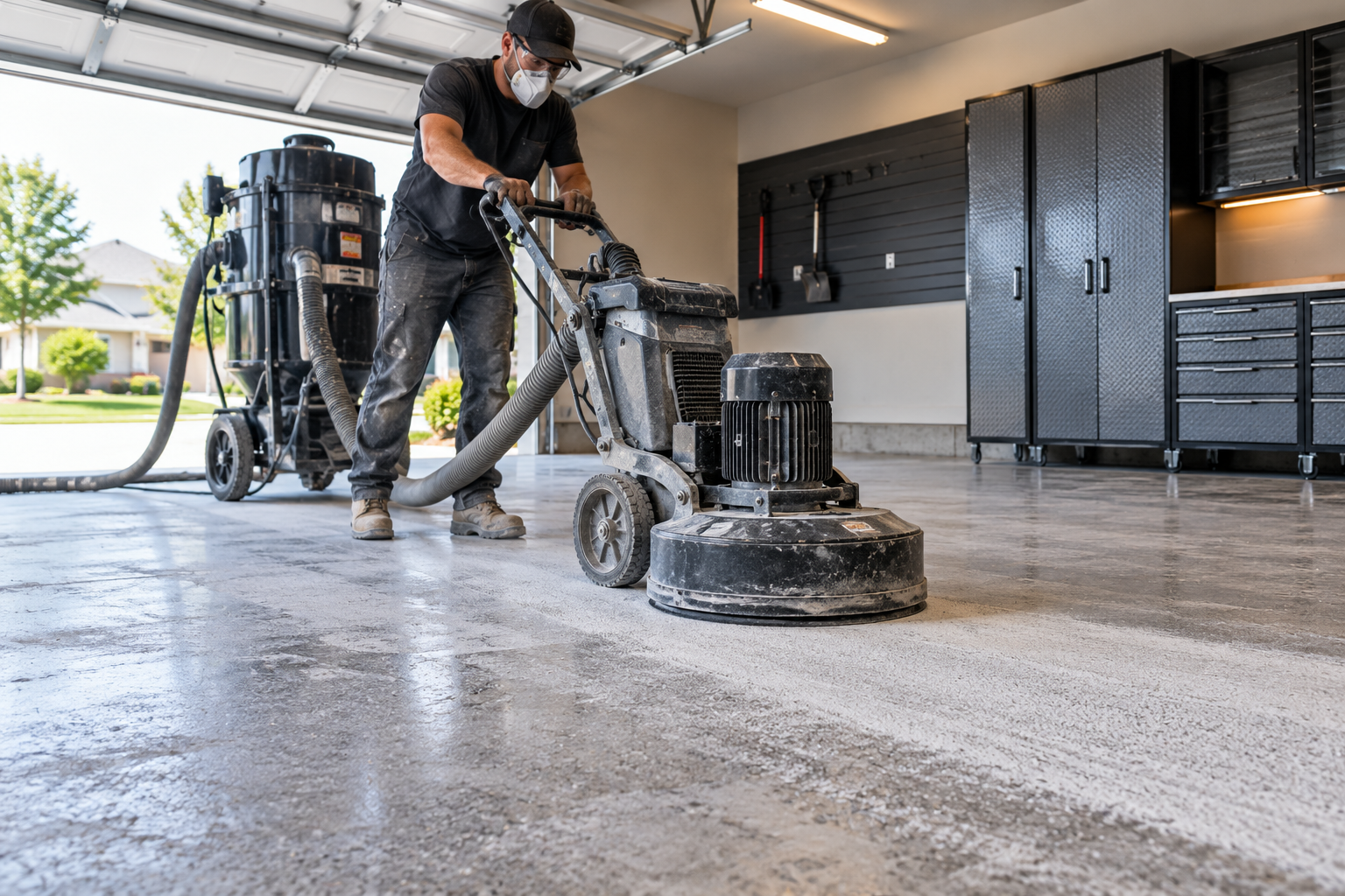 Garage floor surface preparation before coating