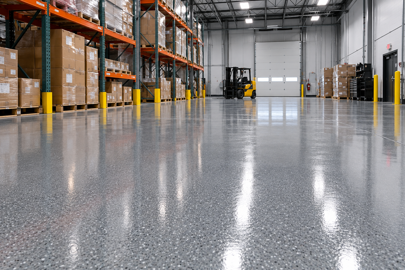 Commercial warehouse concrete floor coating installation