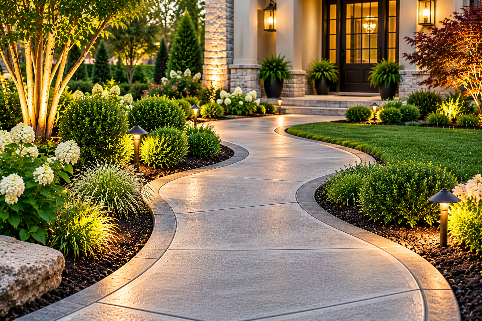Custom curved concrete walkway installation