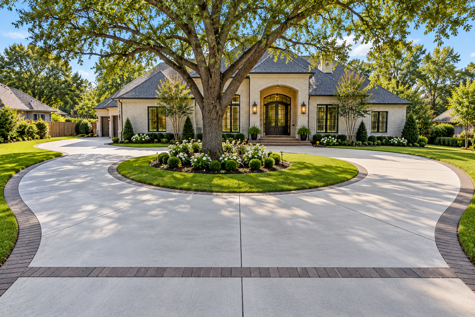 Half circle concrete driveway installation in Lafayette Louisiana