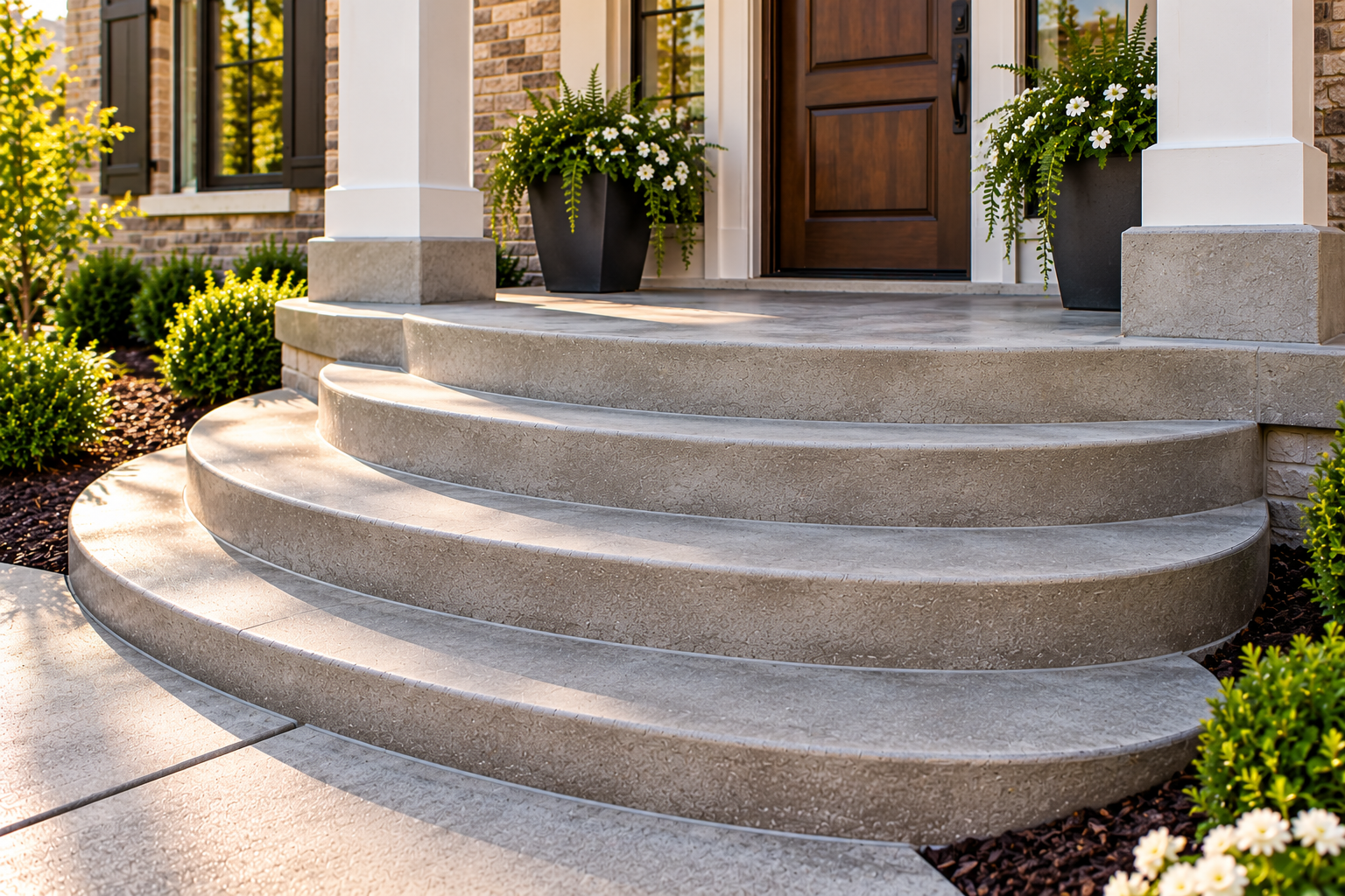 Custom curved and rounded concrete stairs