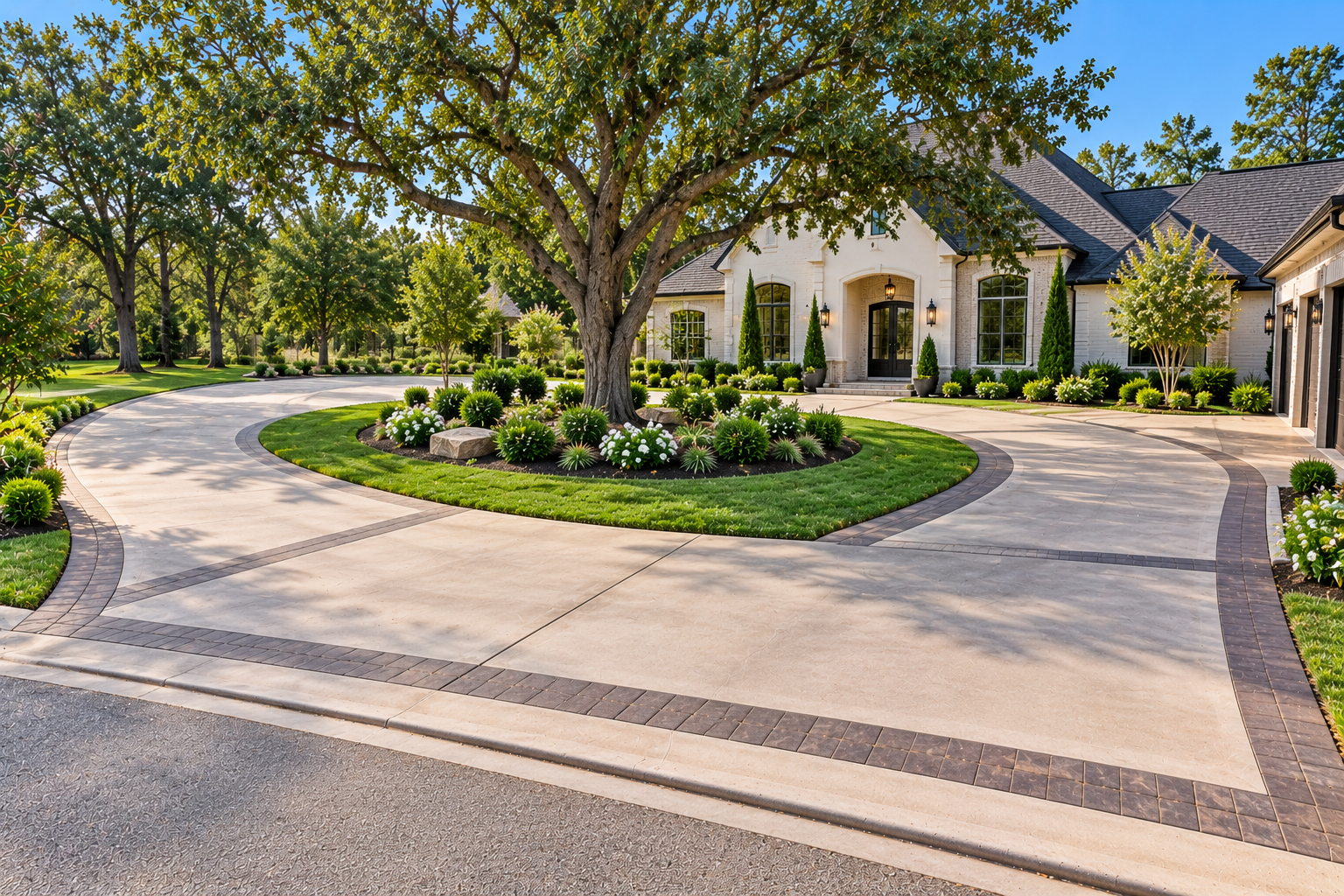 Half circle driveway extension and concrete driveway expansion