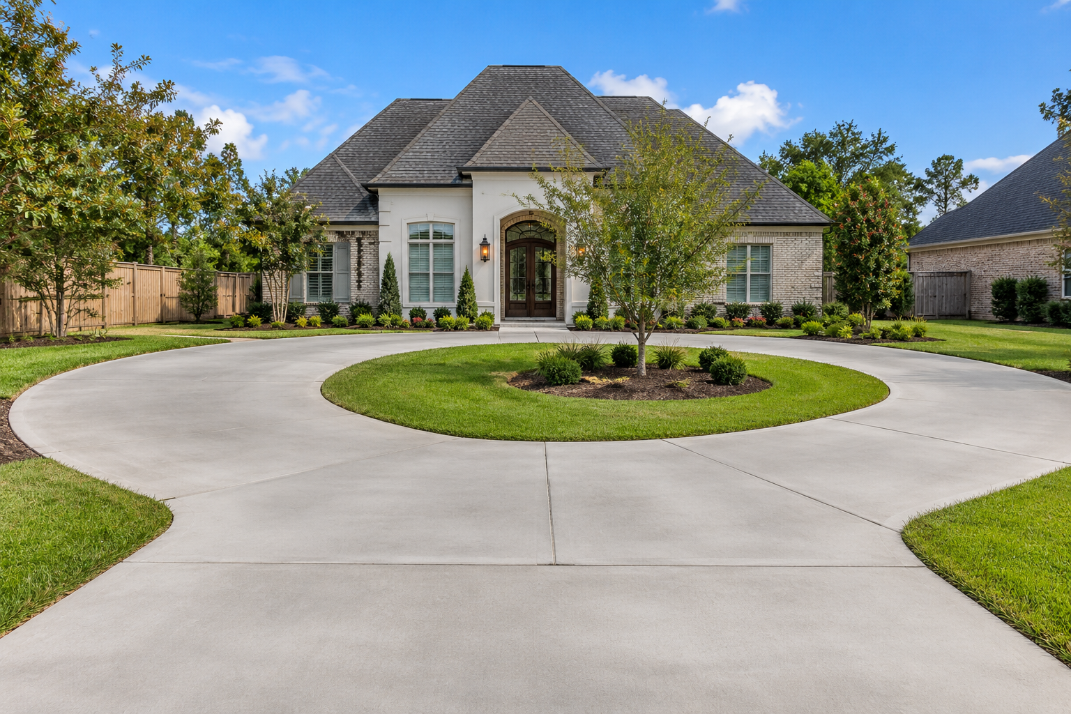 Custom half circle concrete driveway installation in Lafayette LA