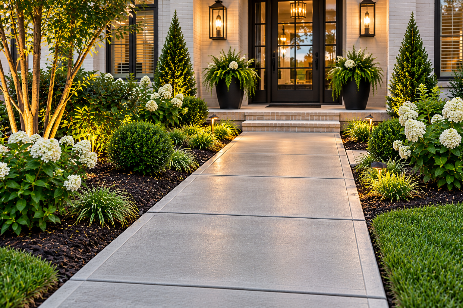 Concrete front entrance walkway installation