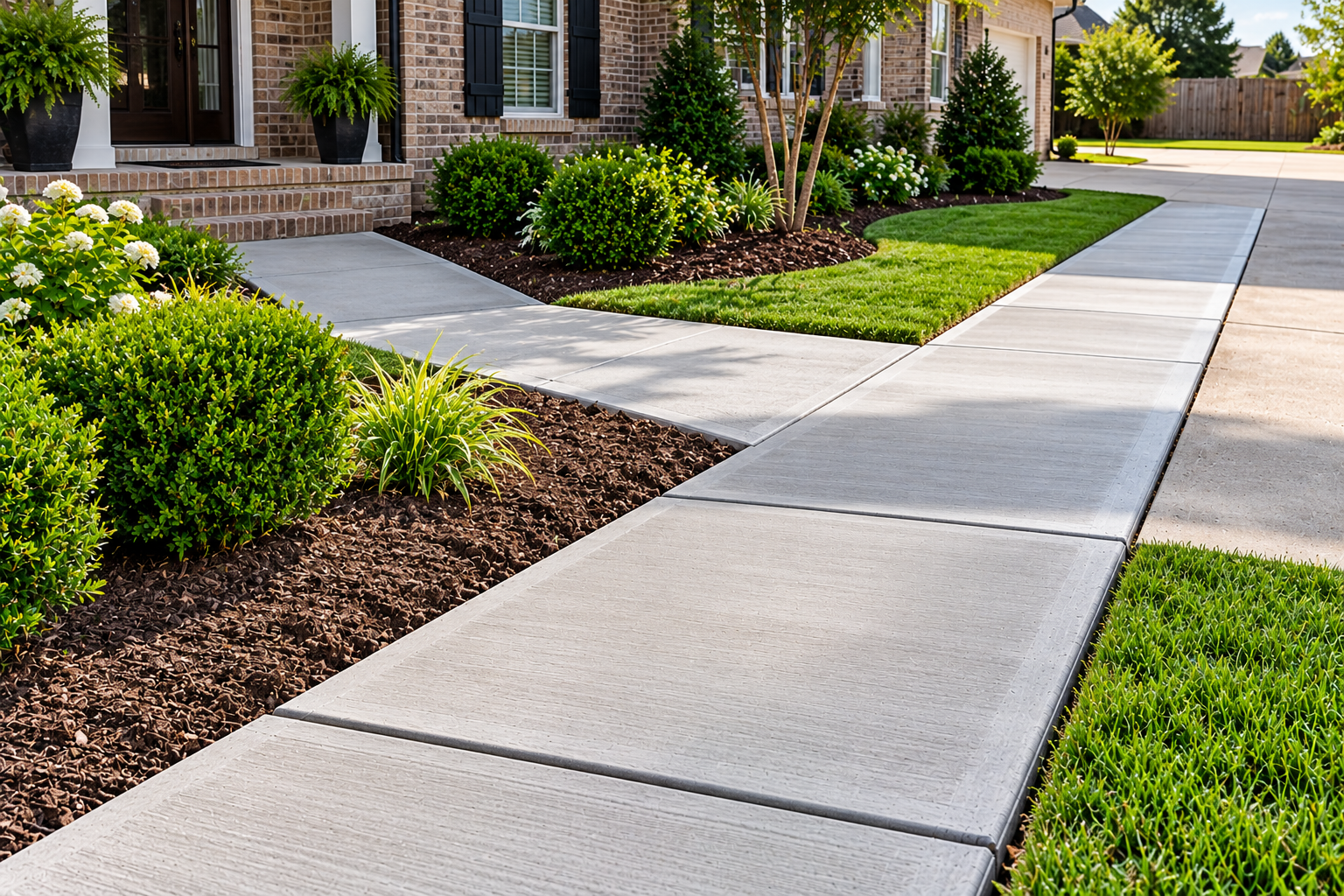 Concrete sidewalk extension and connecting walkway