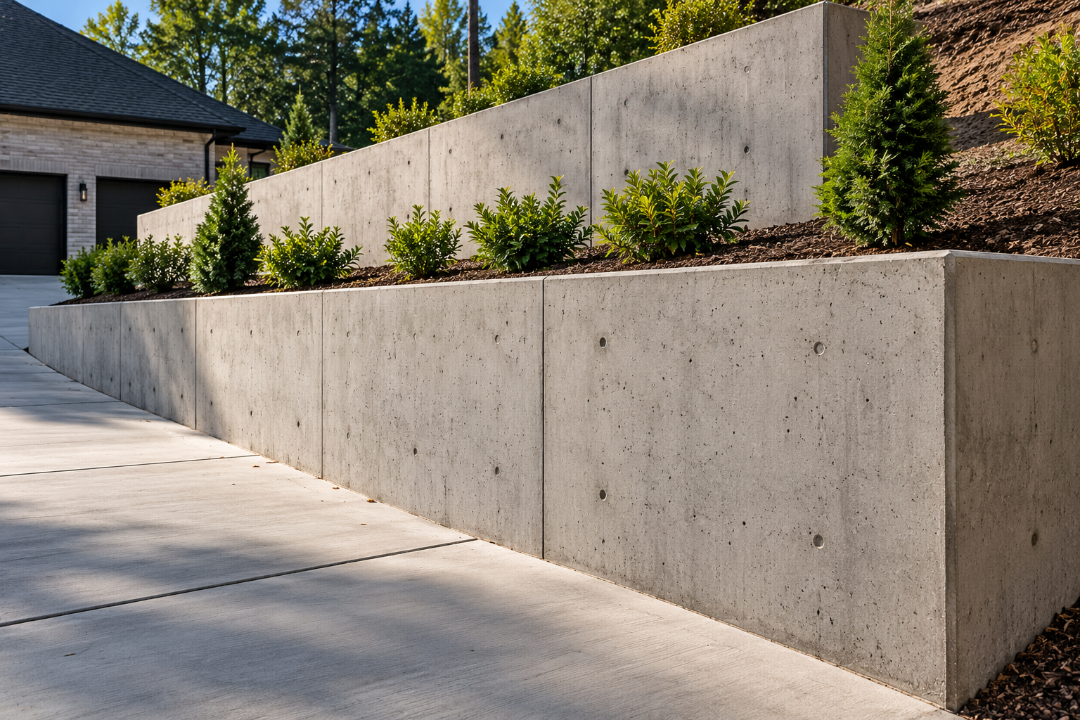 Poured concrete retaining wall installation in Lafayette LA