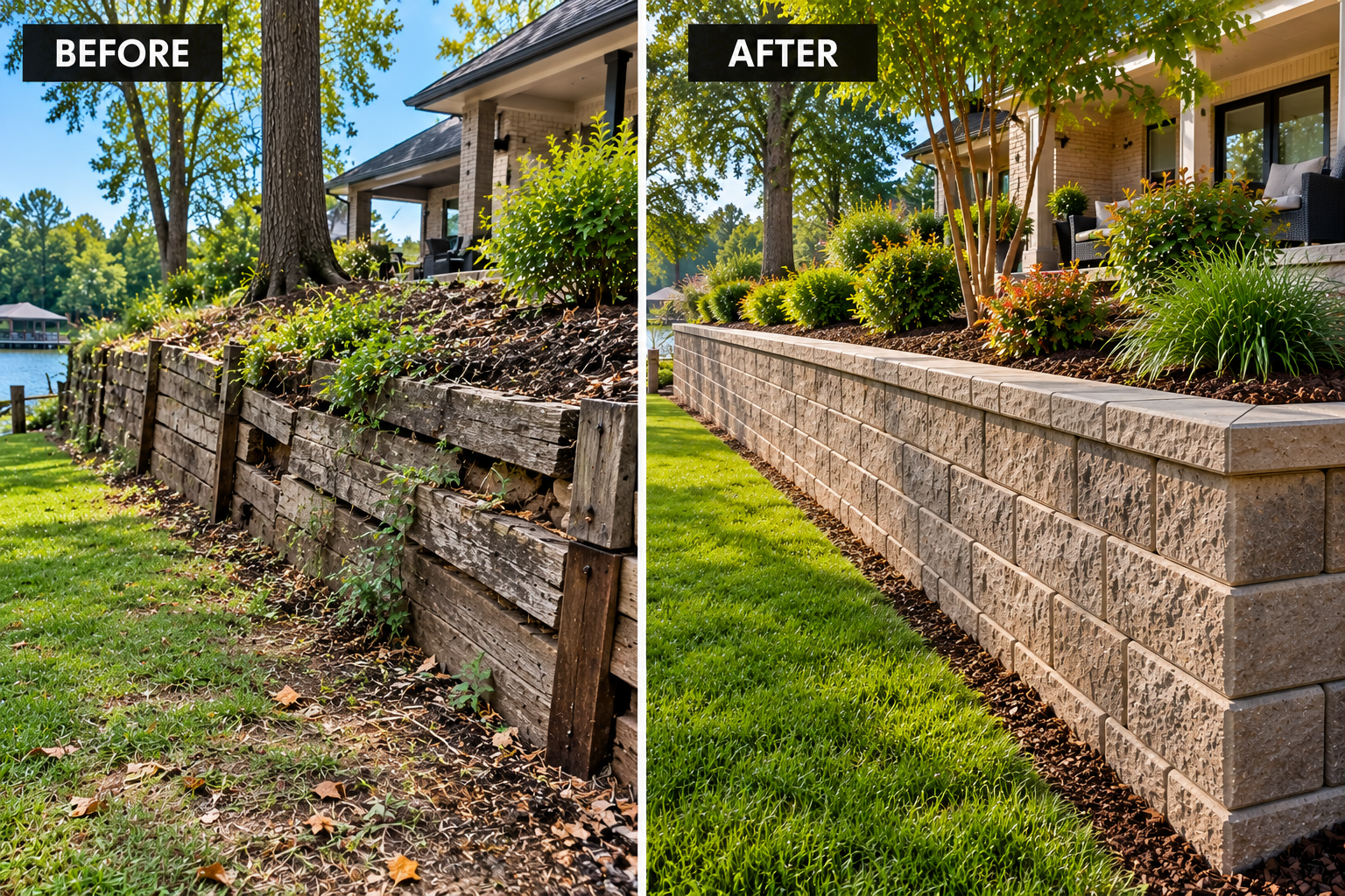 Damaged retaining wall removal and replacement in Lafayette