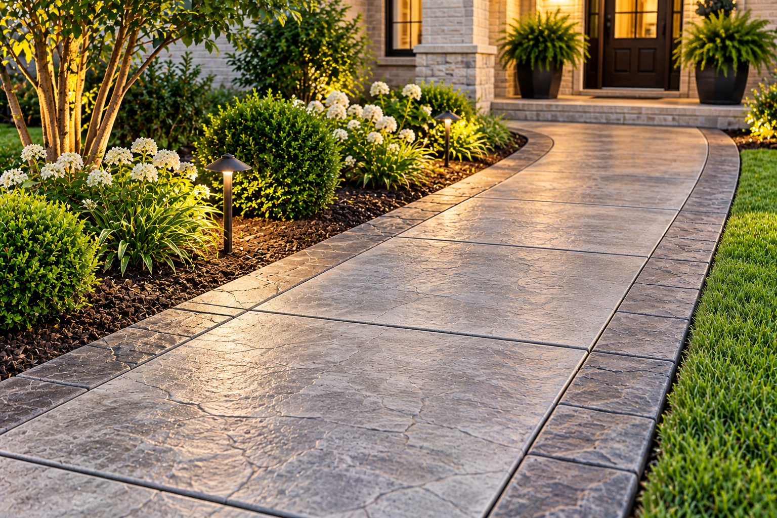 Decorative concrete sidewalk with custom finish